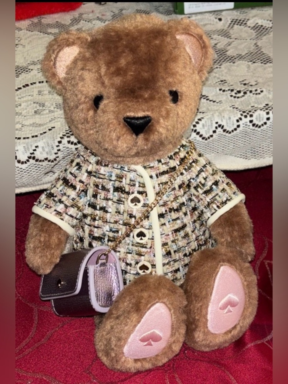 Kate Spade🆕 novelty New York Katie/Oh What Fun 3D Teddy Crossbody faux fur tweed